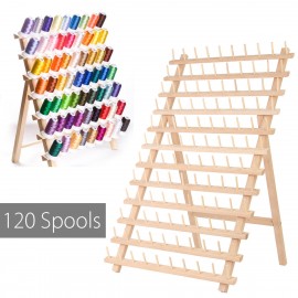 120 Spools Wood Folded Thread Rack Sewing Embroidery Stand Holder Organizer