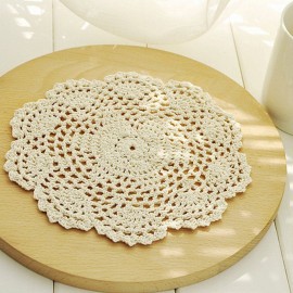 12pcs 20cm Vintage Beige Cotton Doilies Hand Crochet Coasters Lace Applique