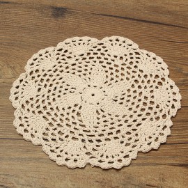 12pcs 20cm Vintage Beige Cotton Doilies Hand Crochet Coasters Lace Applique