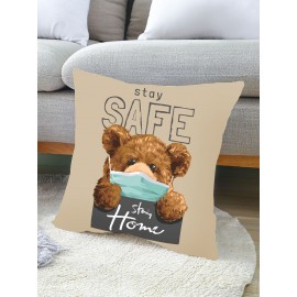 1PC Cartoon Bear Printing Lockdown Note Pillowcase Home Decor Sofa Living Room Car Throw Cushion Cover