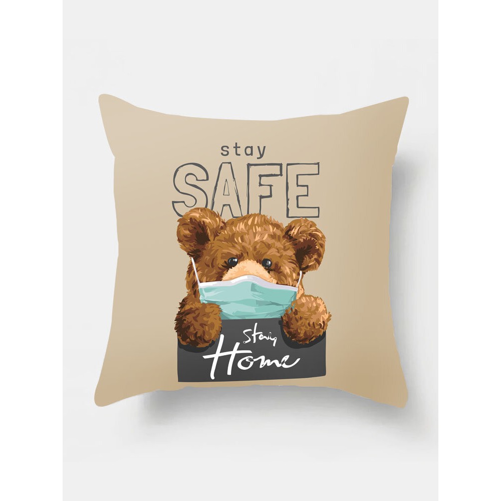 1PC Cartoon Bear Printing Lockdown Note Pillowcase Home Decor Sofa Living Room Car Throw Cushion Cover