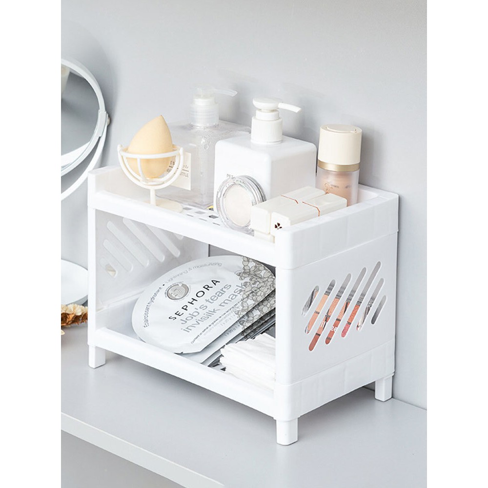 1PC Double-layer Hollow Room-saving Plastic Desktop Bathroom Storage Rack Cosmetic Organizer 2 Tier Shelf Holder