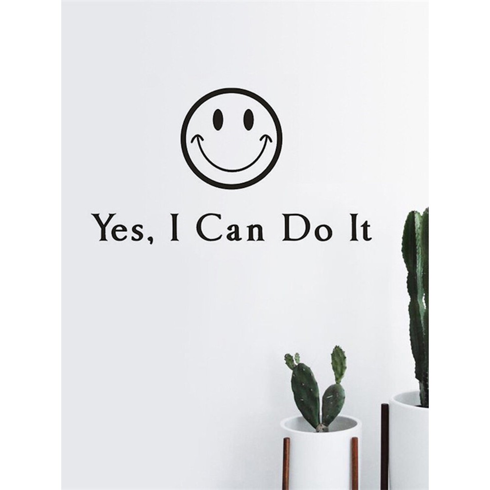 1PC English Letter Words I Can Do It Self-adhesive Inspirational Quote With Smile Print Encouraging Slogan Wall Decal For Living Room Office Home Decor Wall Sticker