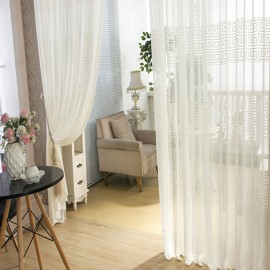 2 Panel European Style Jacquard Breathable Punching Voile Sheer Curtains Window Screening