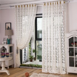 2 Panel Jacquard Feather Painted Sheer Tulle Curtains Bedroom Balcony Window Screening 4 Colors