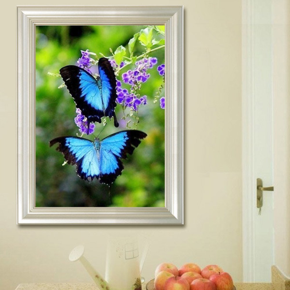 20x30cm 5D DIY Blue Butterflies Diamond Painting Full Rhinestone Animal Home Decoration Cross-stitch Kit