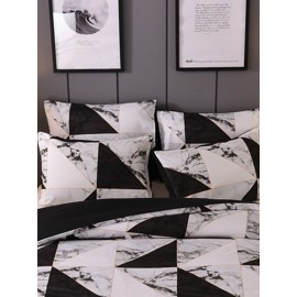 2/3PCS Marbled Black And White Geometry Pattern Overlay Cover Comfy Bedding Set Quilt Cover Pillow Case