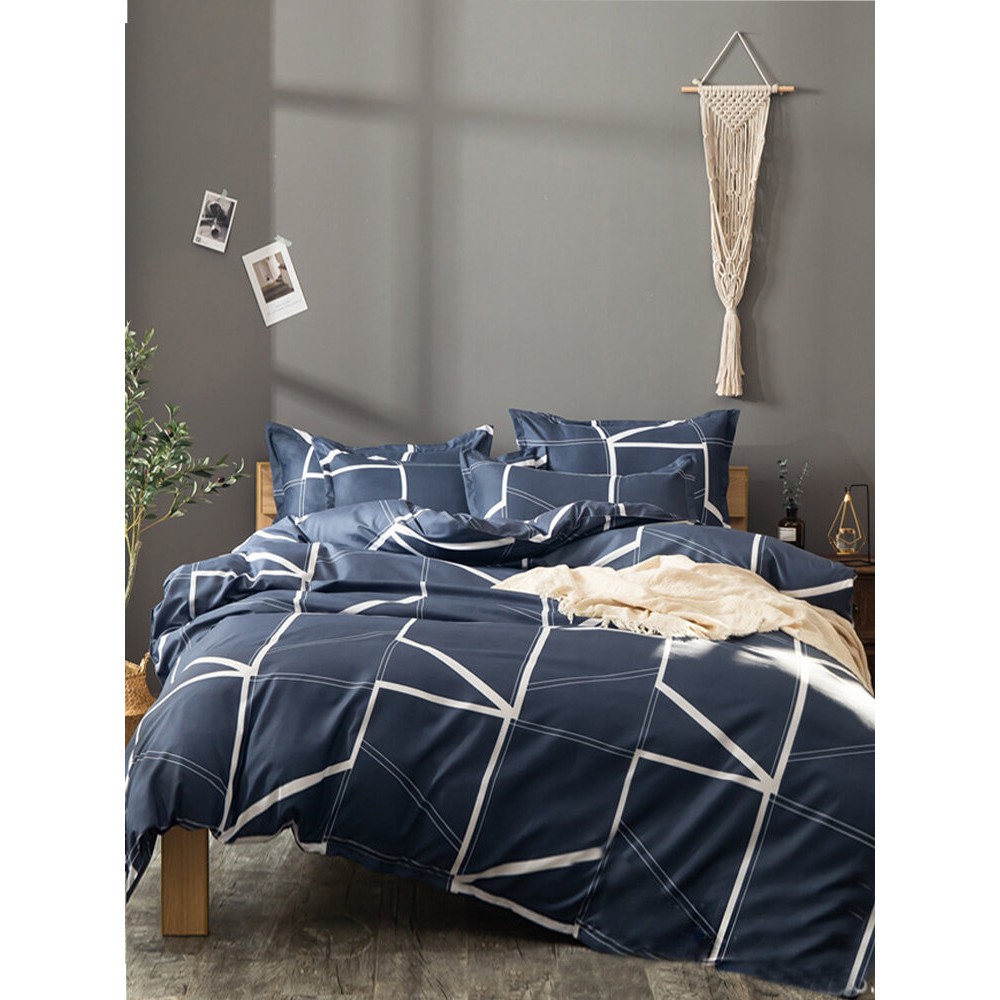 2/3PCS Simple Style Geometric Linen Comfy Bedding Set Quilt Cover Pillow Case