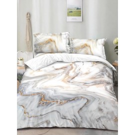 2/3Pcs 3D Gilt Stone Texture Pattern Comfy Bedding Set Sheet Duvet Cover Pillowcase