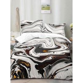 2/3Pcs 3D Gilt Stone Texture Pattern Comfy Bedding Set Sheet Duvet Cover Pillowcase