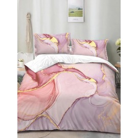 2/3Pcs 3D Gilt Stone Texture Pattern Comfy Bedding Set Sheet Duvet Cover Pillowcase