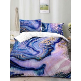 2/3Pcs 3D Gilt Stone Texture Pattern Comfy Bedding Set Sheet Duvet Cover Pillowcase