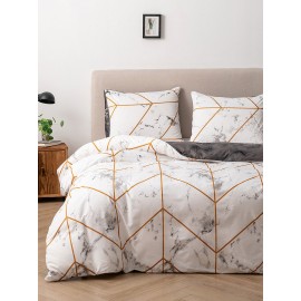 2/3Pcs Marble Pattern AB Sided Modern Duvet Cover Set Pillowcase Adults Bed Duvet Set Twin King