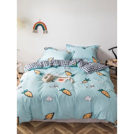 3/4 Pcs Carrot And Plaid Print AB Sided Aloe Cotton Comfy Bedding Set Sheet Duvet Cover Pillowcase