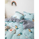 3/4 Pcs Carrot And Plaid Print AB Sided Aloe Cotton Comfy Bedding Set Sheet Duvet Cover Pillowcase