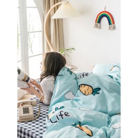 3/4 Pcs Carrot And Plaid Print AB Sided Aloe Cotton Comfy Bedding Set Sheet Duvet Cover Pillowcase