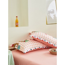 3/4 Pcs Cartoon Character And Plaid Print AB Sided Aloe Cotton Comfy Bedding Set Sheet Duvet Cover Pillowcase