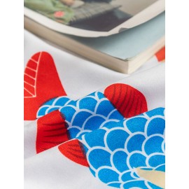 3/4 Pcs Cartoon Fish And Plaid Print AB Sided Aloe Cotton Comfy Bedding Set Sheet Duvet Cover Pillowcase