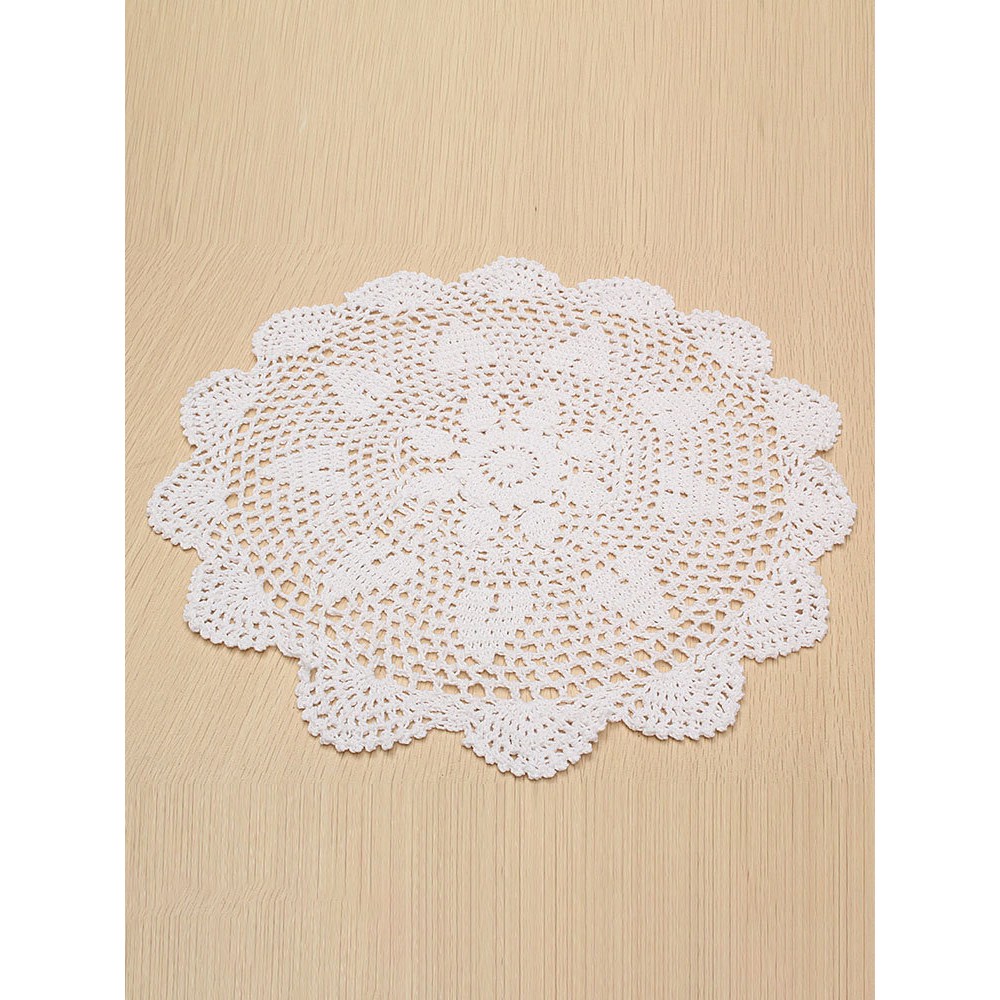 37cm Round White Pure Cotton Yarn Hand Crochet Lace Doily Placemat Table Cloth Decor