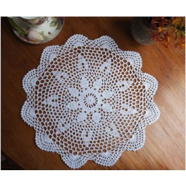 37cm Round White Pure Cotton Yarn Hand Crochet Lace Doily Placemat Table Cloth Decor