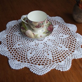 37cm Round White Pure Cotton Yarn Hand Crochet Lace Doily Placemat Table Cloth Decor