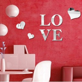 3D Multi-color Love Silver DIY Shape Mirror Wall Stickers Home Wall Bedroom Office Decor