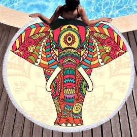 3D Totem Bohemian Mandala Elephant Printing Beach Towels Microfiber Round Shape Picnic Blanket