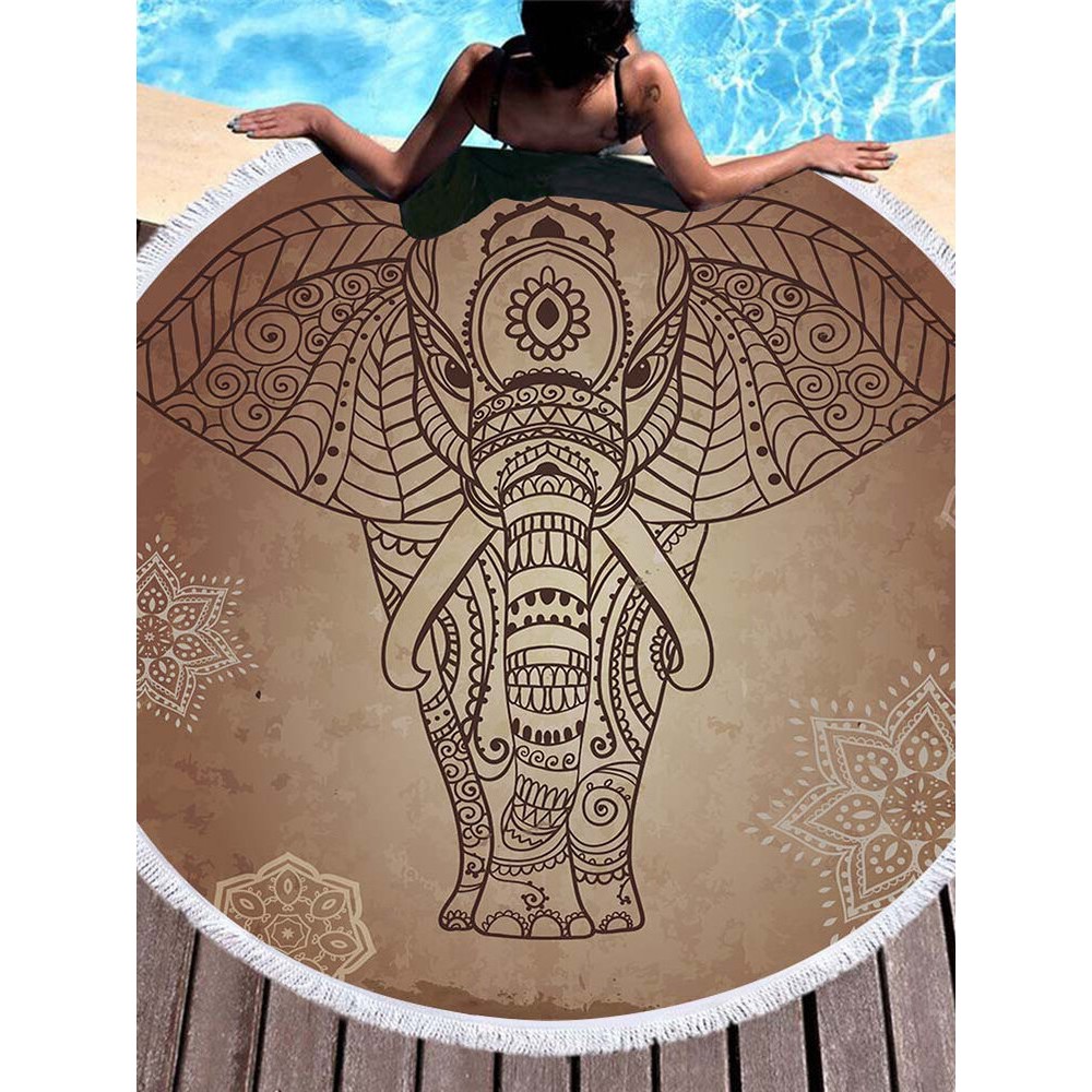 3D Totem Bohemian Mandala Elephant Printing Beach Towels Microfiber Round Shape Picnic Blanket