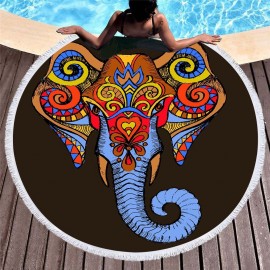 3D Totem Bohemian Mandala Elephant Printing Beach Towels Microfiber Round Shape Picnic Blanket