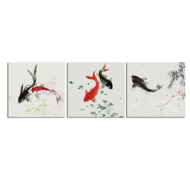 3PCS Unframed Koi Fish Canvas Oil Painting Home Decor