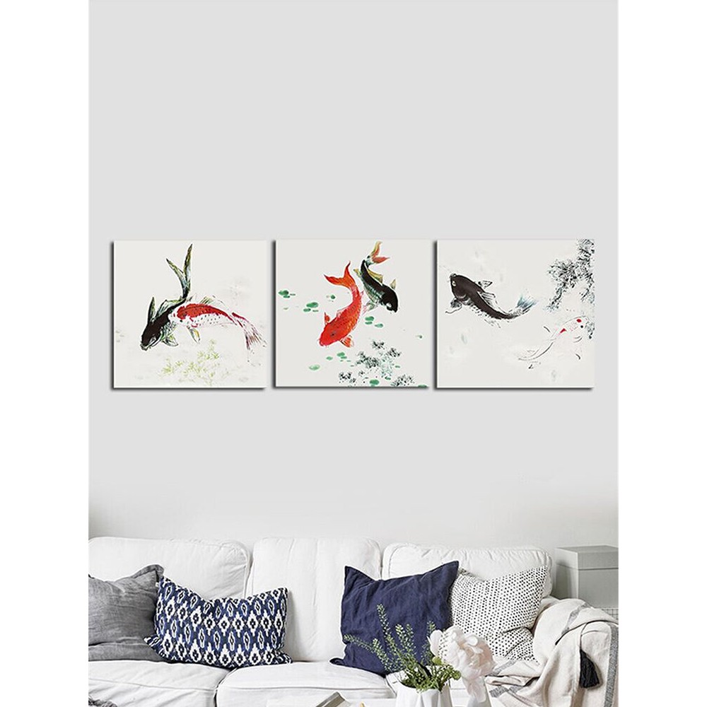 3PCS Unframed Koi Fish Canvas Oil Painting Home Decor