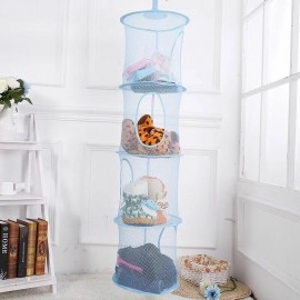 4 Layer Cylindrical Foldable Hanging Basket Polyester Toy Clothes Organizer Storage Cage Basket