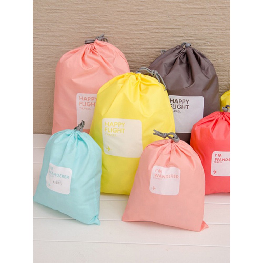 4 Pcs Nylon Waterproof Travel Drawstring Storage Bag Clothes Tidy Organizer