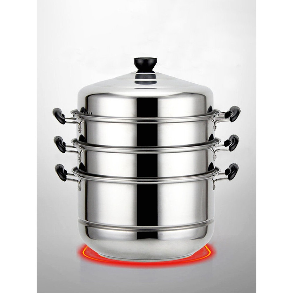 4 Tier 32cm Stainless Steel Steamer Cooking Food Stock Hot Pot Cookware 4 Layers