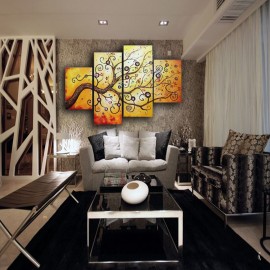 4PCS Golden Tree Modern Abstract Art Oil Painting Canvas Wall Decoration