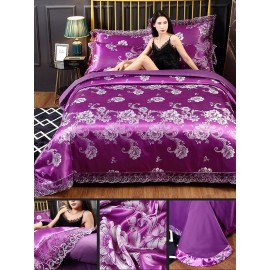 4PCS Nordic Modal Jacquard Lace Overlay Cover Comfy Bedding Set Quilt Cover Sheet Pillow Case