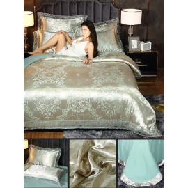 4PCS Nordic Modal Jacquard Lace Overlay Cover Comfy Bedding Set Quilt Cover Sheet Pillow Case