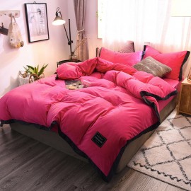 4Pcs Winter Warm Crystal Velvet Double-sided Velvet Wide Edge Plus Velvet Thick Flannel French Velvet Sheet Duvet