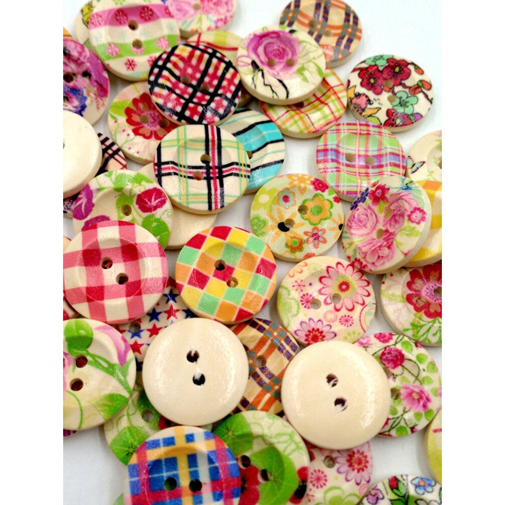 50Pcs 20mm Colorful Wooden Buttons Retro Round DIY Sewing Buttons