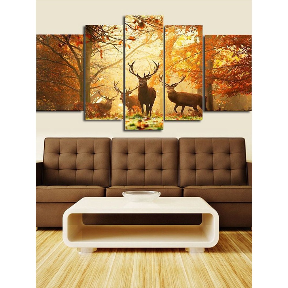 5PCS Unframed Forest Deer Modern Abstract Wall Art Print Painting Home Decor