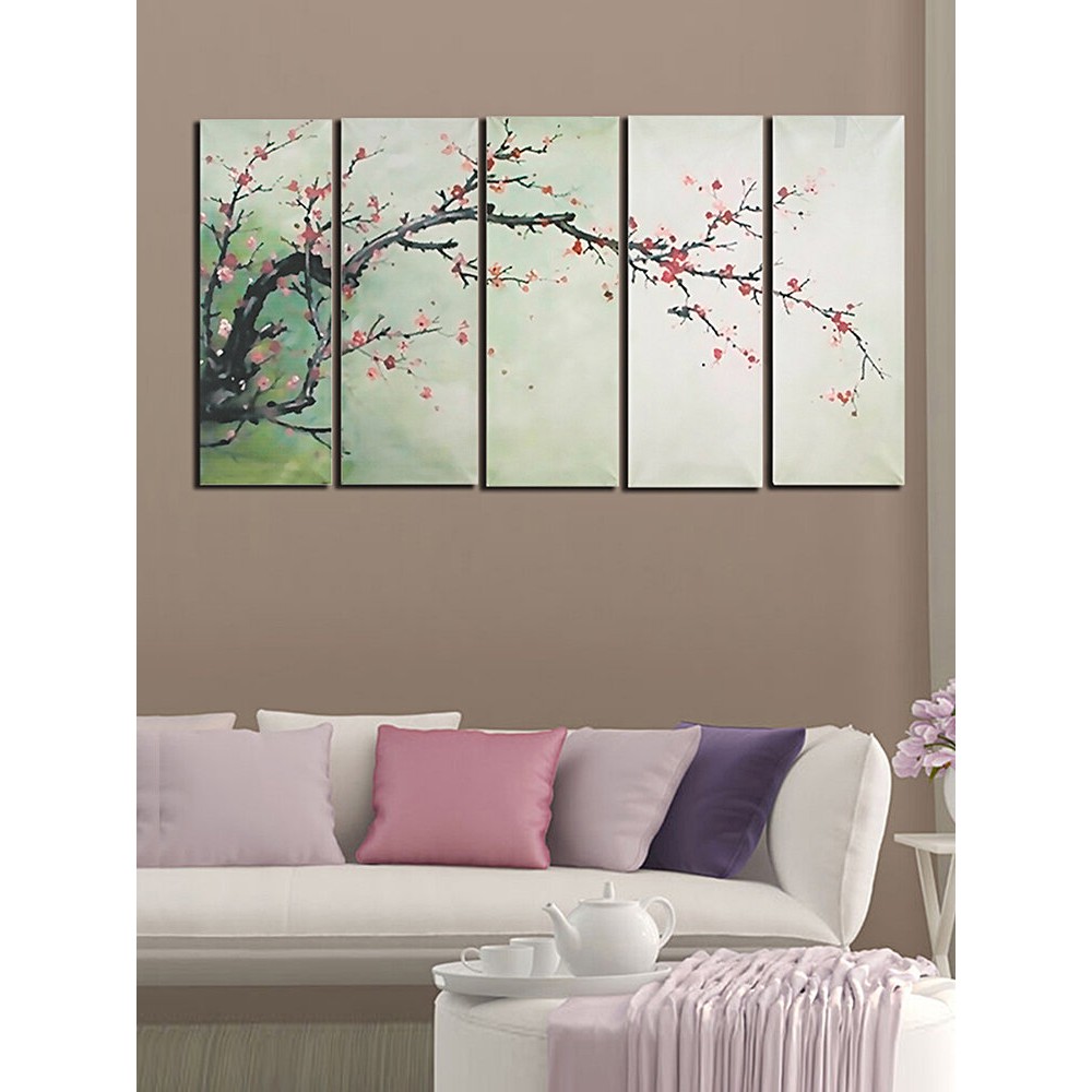 5PCS Unframed Landscape Plum Flower Art Oil Painting Canvas