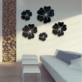 5pcs Flower Pattern Mirror Sticker Home Decor 3D Decal Art DIY Mural Decal For Living Room Decoration PVC Self Adhesive Poster