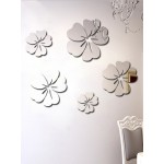 5pcs Flower Pattern Mirror Sticker Home Decor 3D Decal Art DIY Mural Decal For Living Room Decoration PVC Self Adhesive Poster