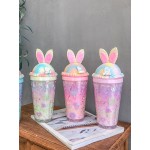 Animal Ears Gradient Straw Cups Go Out Portable Summer Double-Layer Large-Capacity Cups