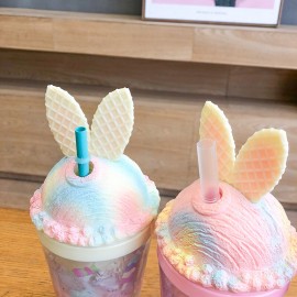 Animal Ears Gradient Straw Cups Go Out Portable Summer Double-Layer Large-Capacity Cups