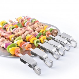 BOLEEFUN 6PCS Reusable Skewers BBQ Removable Forks Pushable Food Skewers for Camping Tool BBQ Plate Stick Grill Mat BBQ Accessories