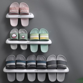 Bathroom Slippers Rack Wall-mounted Plastic Shoe Storage Rack Simple Rack Double Row Slippers Rack