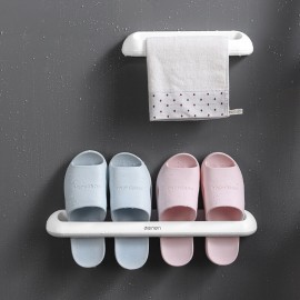 Bathroom Slippers Rack Wall-mounted Plastic Shoe Storage Rack Simple Rack Double Row Slippers Rack