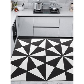 Black And White Geometric Pattern Floor Mats Flannel Water Absorption Antiskid Floor Mat Bath Room Door Mat