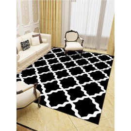 Black And White Geometric Pattern Floor Mats Flannel Water Absorption Antiskid Floor Mat Bath Room Door Mat